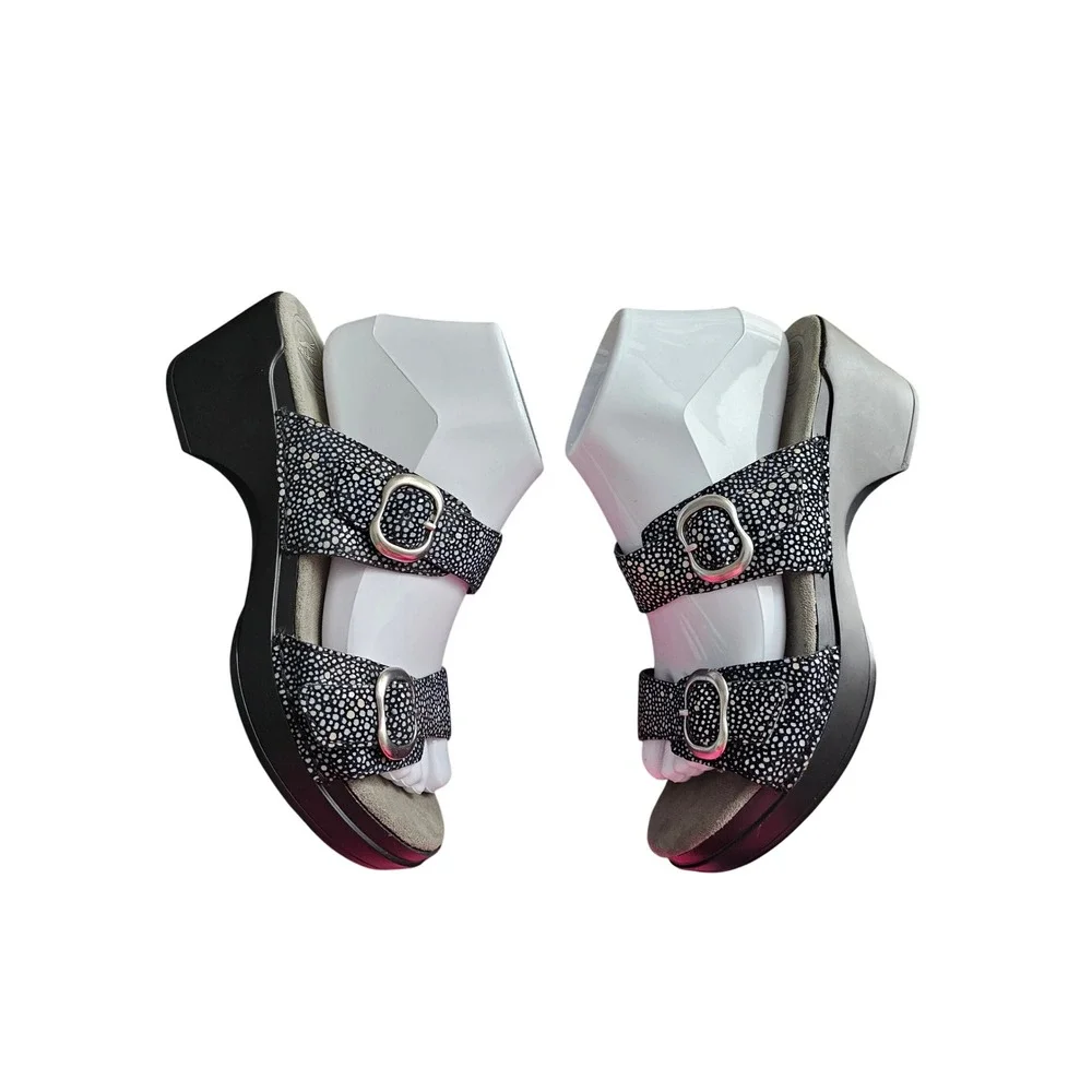 Dansko Sophie Wedge Black Dot Leather Slip On Sandals Size 39 US 8.5-9 - Picture 8 of 11